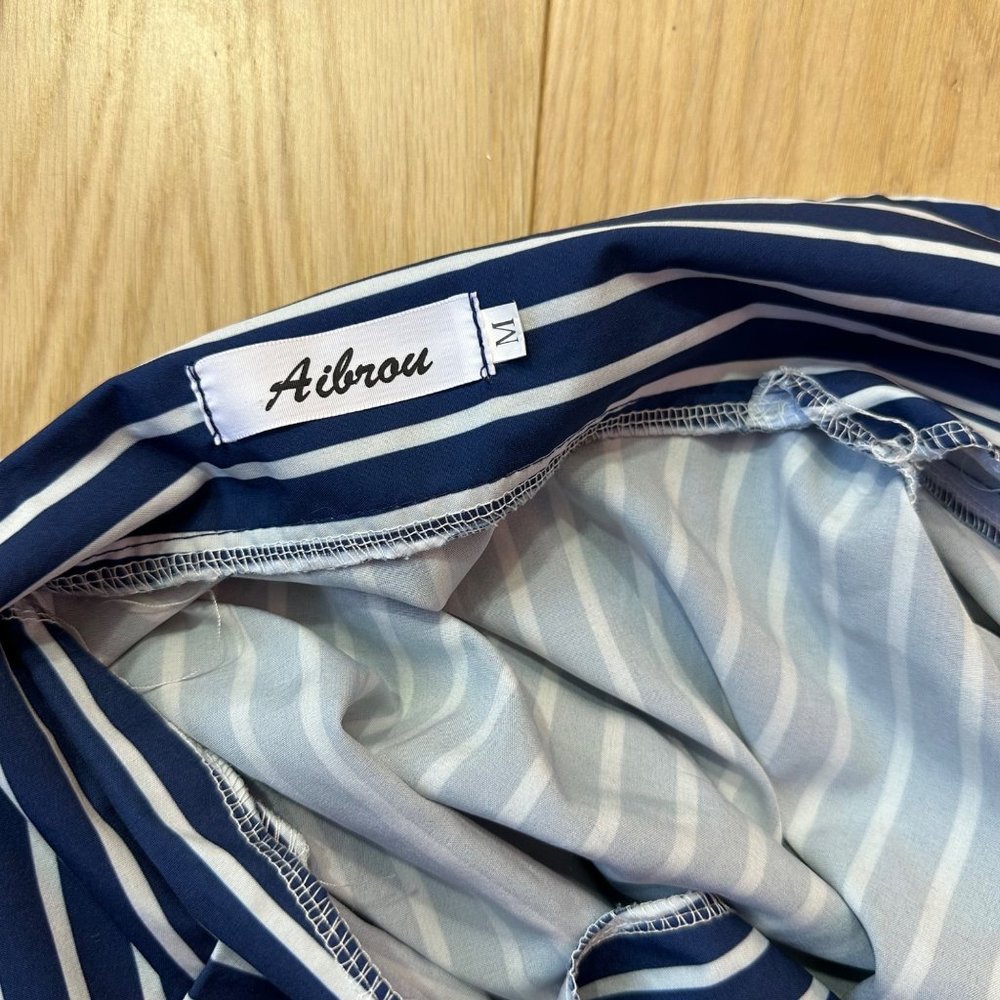 Blue and White Vertical Striped Loungewear Pajama Set - Picture 3 of 8
